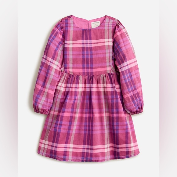 J Crew Crewcuts Puff Sleeve Dress in Plaid Size 7 - Picture 1 of 7